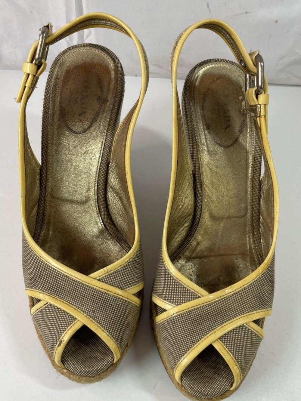 Prada Canvas Slingback Espadrille Wedge Sandals, Vintage, Size 37.5 (US 7 - Picture 2 of 11